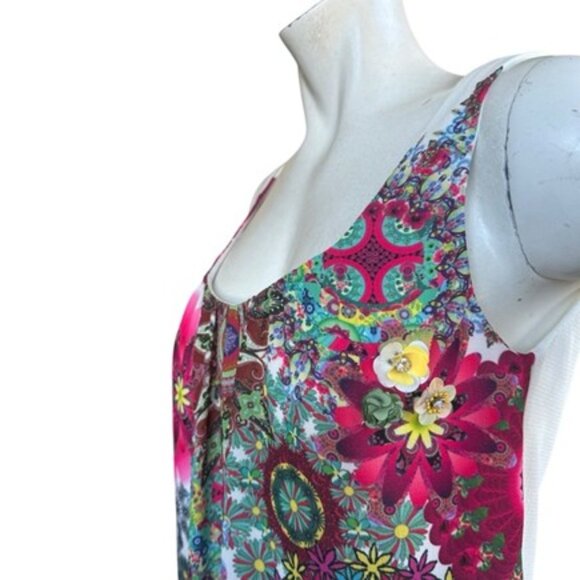 Desigual White Sleeveless Tiered Bead Floral Print Mini Corvus Dress Size 36 XS - Picture 14 of 16